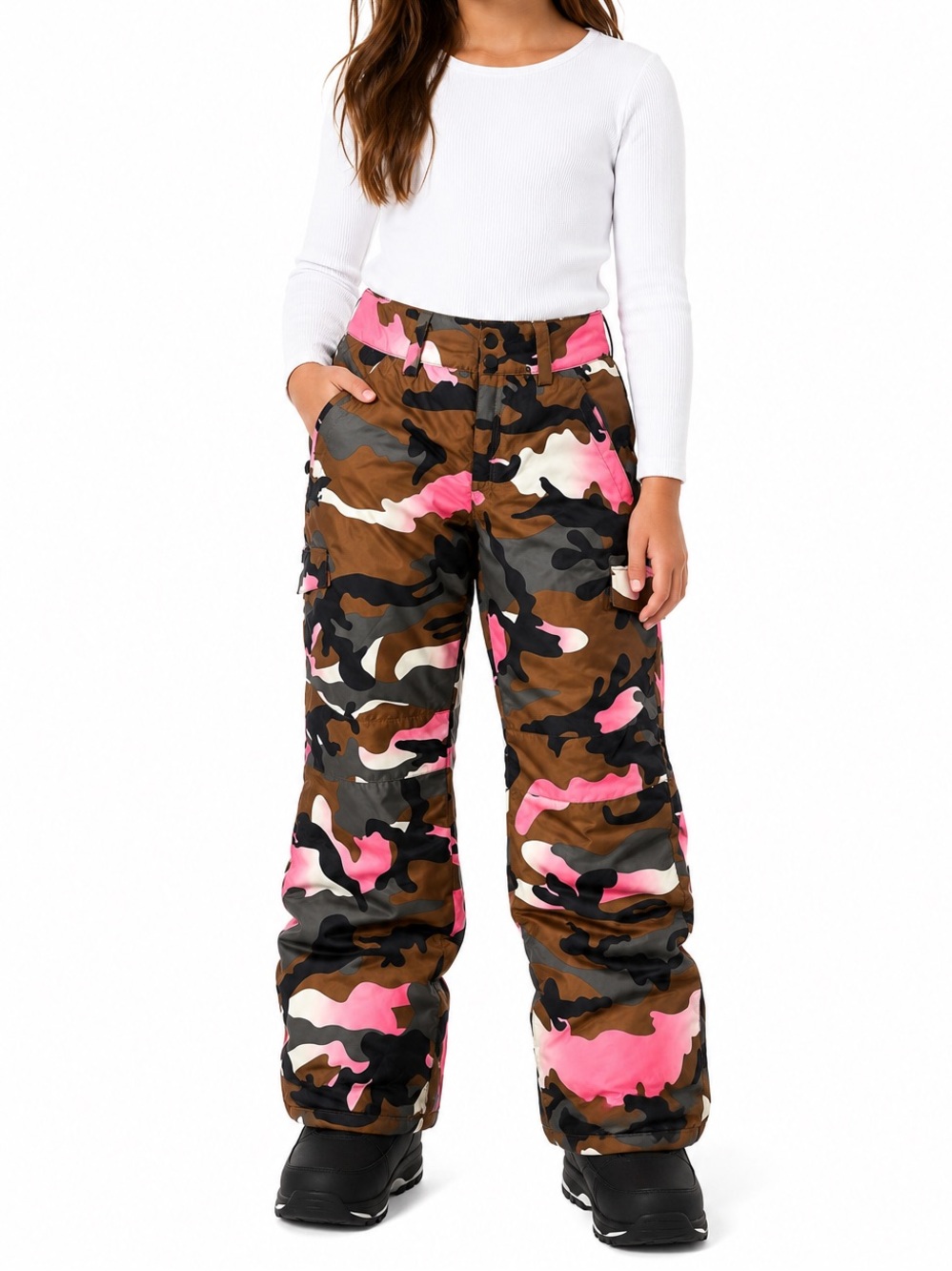Swiss Tech Girls Large Insulated Pink Camo Cargo Snow Ski Winter Snowboard Pants